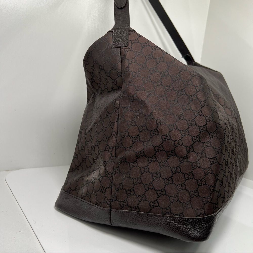 Gucci Monogram GG Nylon Boston Duffle Travel Bag Leather Brown 2Way105669 - Picture 2 of 15